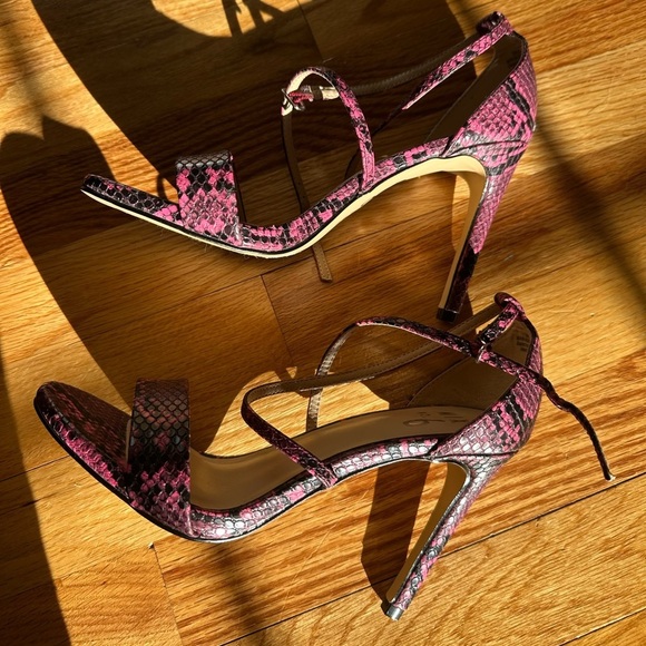 Mix No. 6 Pink Snakeskin Strappy Open Toe Zaydia Heels Sandals - Picture 3 of 6